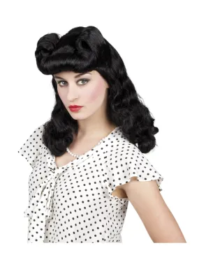 Perruque noire ondulé année 50 femme