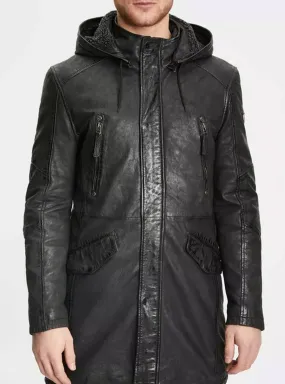 Trois quart cuir capuche homme noir